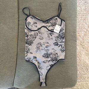 Free people bodysuit, grey and navy design, NEW